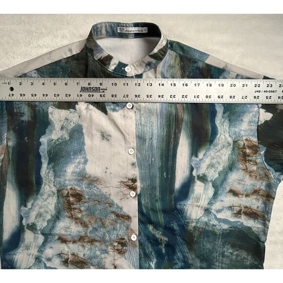 S.Y. Womens Abstract Print Button-Up Shirt Size 3 Mandarin Collar Long Sleeve - Picture 6 of 8